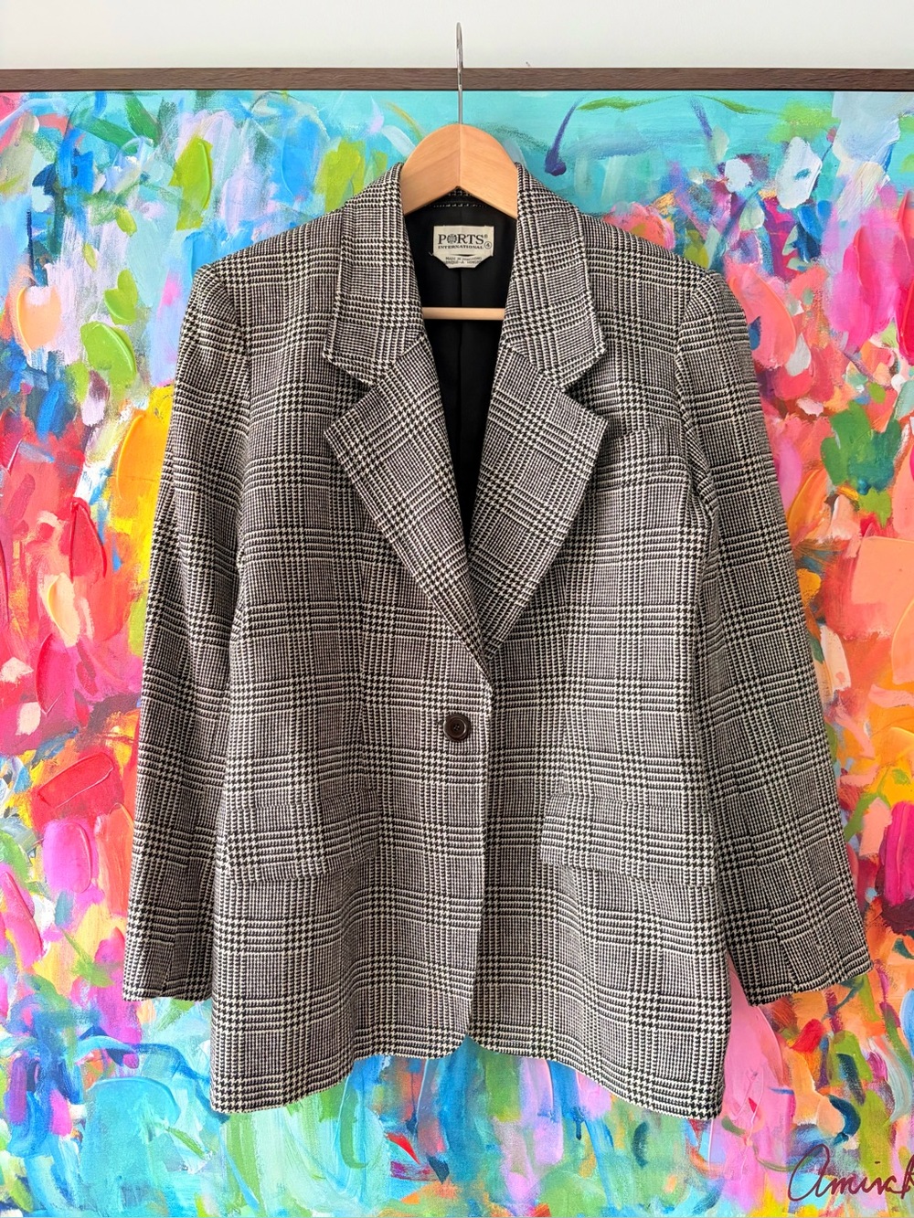 Vintage Ports International Wool Silk Glen Plaid Blazer Size 4